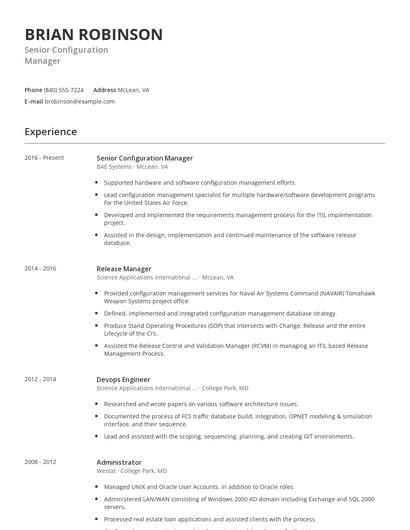 Senior Configuration Manager Resume