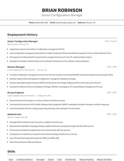 Senior Configuration Manager Resume