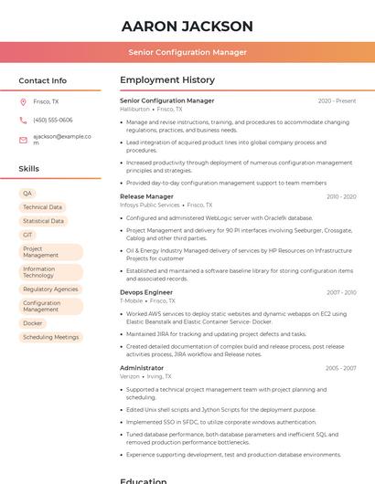 Senior Configuration Manager Resume