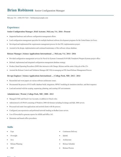 Senior Configuration Manager Resume