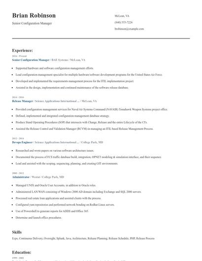 Senior Configuration Manager Resume