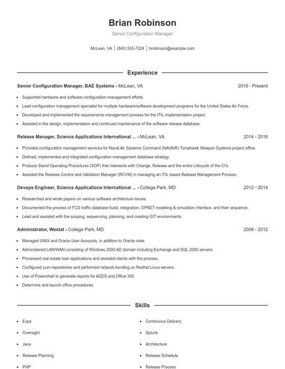 Senior Configuration Manager Resume