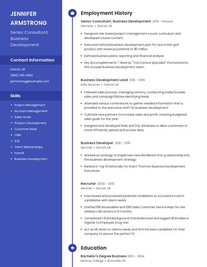 Senior Consultant, Business Development Resume