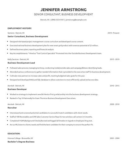 Senior Consultant, Business Development Resume