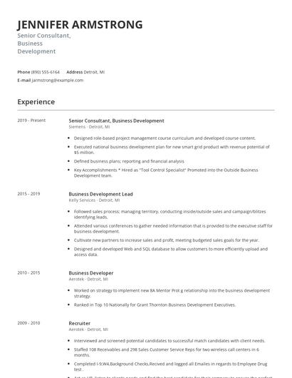Senior Consultant, Business Development Resume