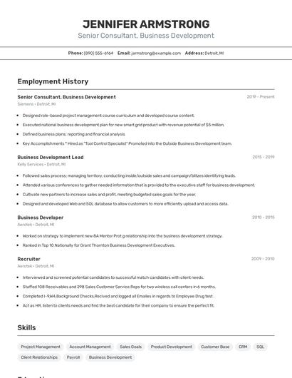 Senior Consultant, Business Development Resume