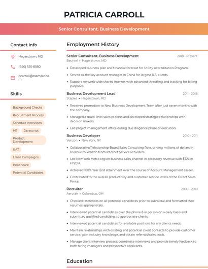 Senior Consultant, Business Development Resume