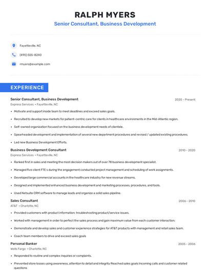 Senior Consultant, Business Development Resume