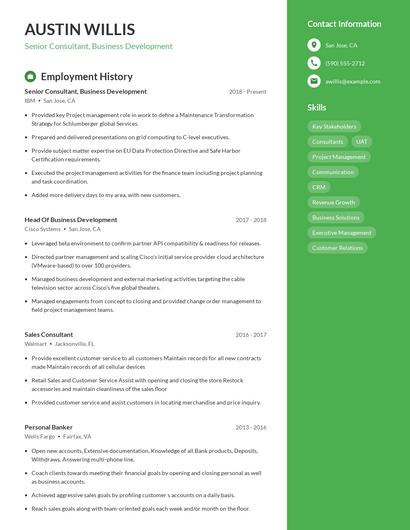 Senior Consultant, Business Development Resume