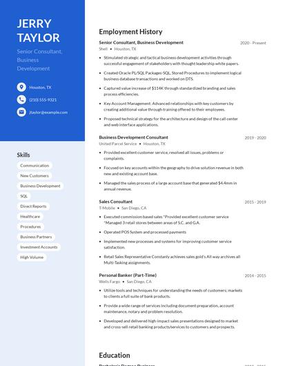 Senior Consultant, Business Development Resume