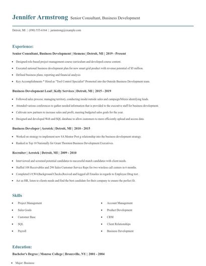Senior Consultant, Business Development Resume