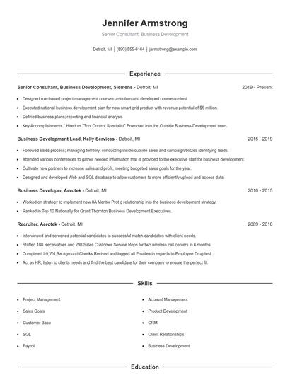 Senior Consultant, Business Development Resume