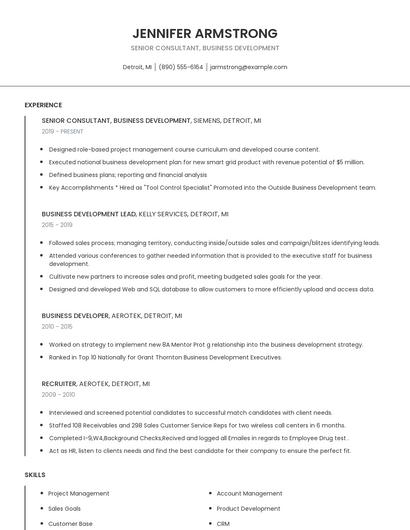 Senior Consultant, Business Development Resume