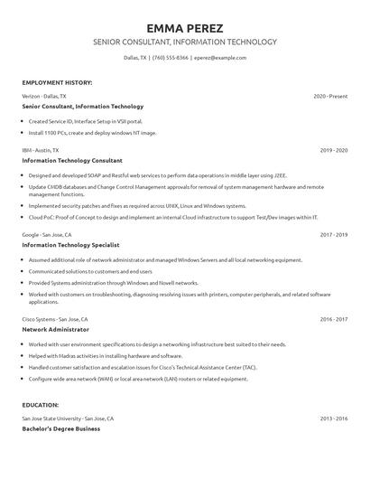 Senior Consultant, Information Technology Resume