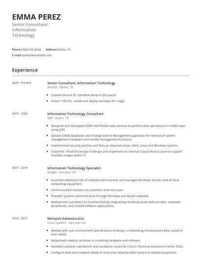 Senior Consultant, Information Technology Resume