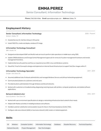 Senior Consultant, Information Technology Resume