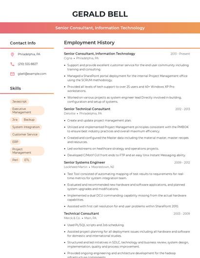 Senior Consultant, Information Technology Resume