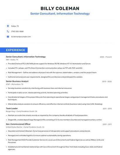 Senior Consultant, Information Technology Resume