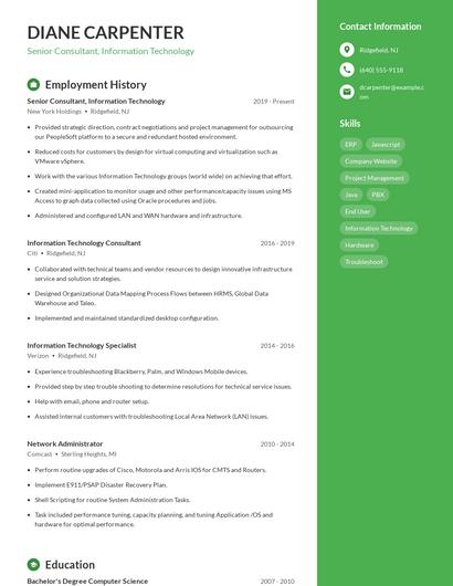 Senior Consultant, Information Technology Resume