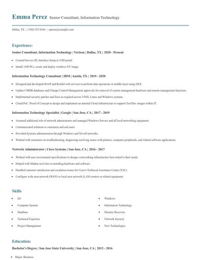 Senior Consultant, Information Technology Resume