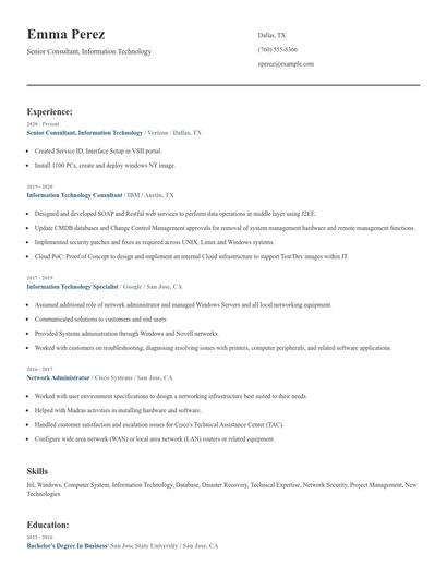 Senior Consultant, Information Technology Resume