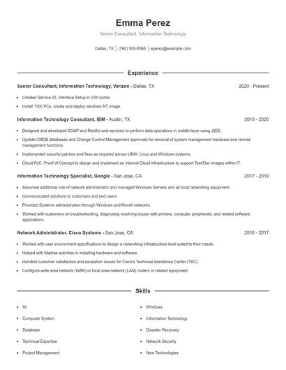 Senior Consultant, Information Technology Resume