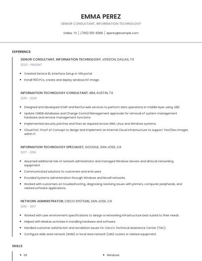Senior Consultant, Information Technology Resume
