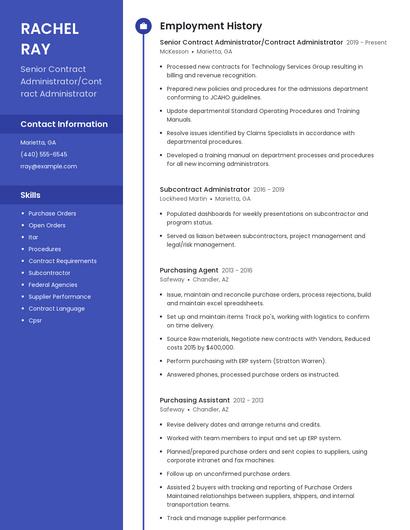 Senior Contract Administrator/Contract Administrator Resume