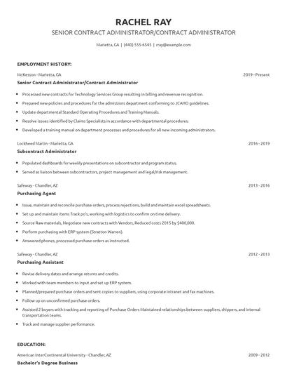 Senior Contract Administrator/Contract Administrator Resume