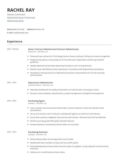 Senior Contract Administrator/Contract Administrator Resume