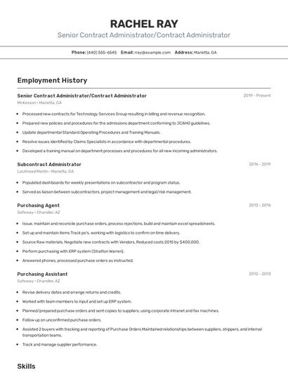 Senior Contract Administrator/Contract Administrator Resume