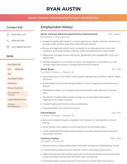 Senior Contract Administrator/Contract Administrator Resume