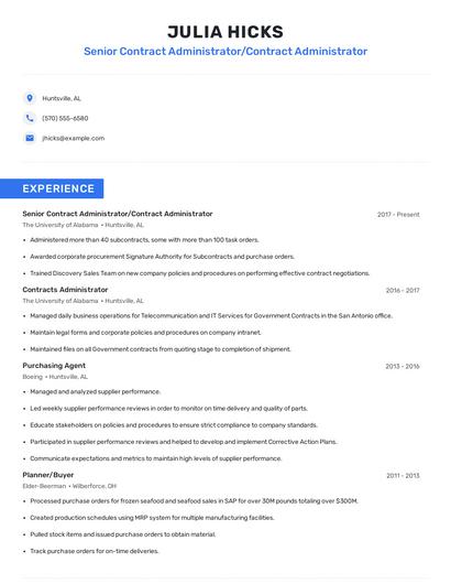 Senior Contract Administrator/Contract Administrator Resume