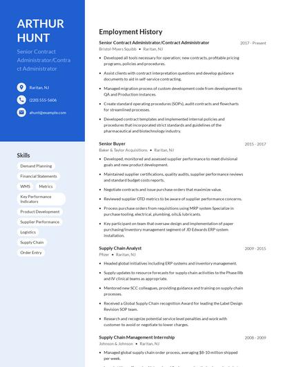Senior Contract Administrator/Contract Administrator Resume