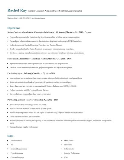 Senior Contract Administrator/Contract Administrator Resume