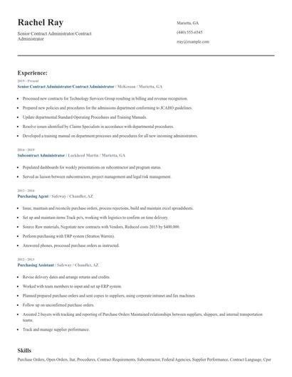 Senior Contract Administrator/Contract Administrator Resume