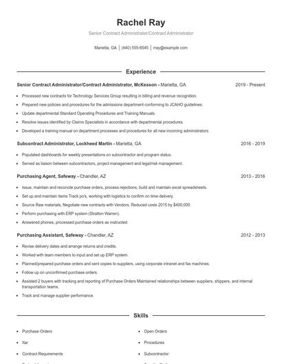 Senior Contract Administrator/Contract Administrator Resume
