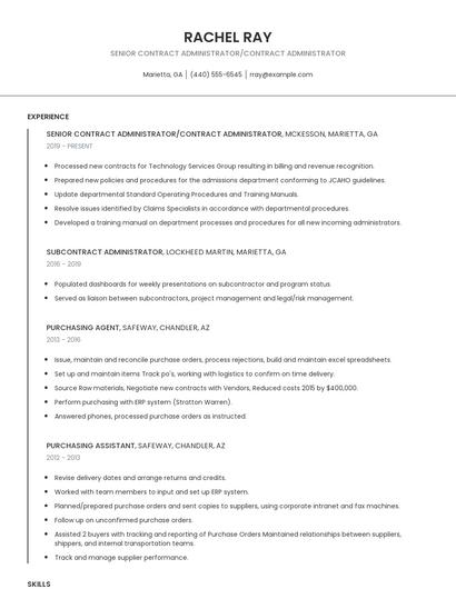 Senior Contract Administrator/Contract Administrator Resume