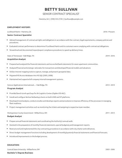 Senior Contract Specialist Resume
