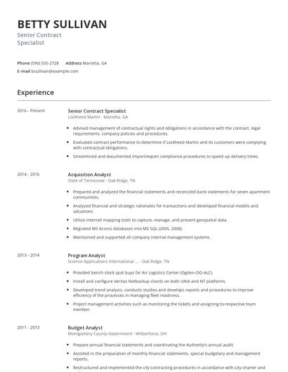 Senior Contract Specialist Resume