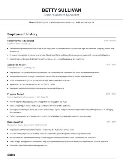 Senior Contract Specialist Resume