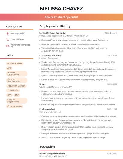 Senior Contract Specialist Resume