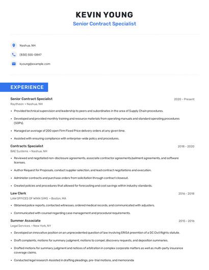 Senior Contract Specialist Resume
