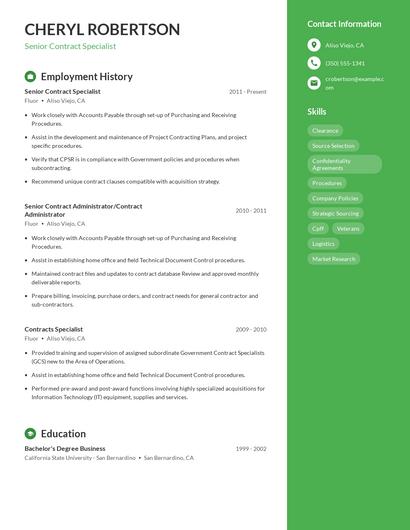 Senior Contract Specialist Resume