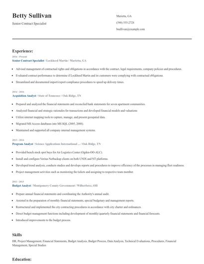 Senior Contract Specialist Resume