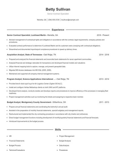 Senior Contract Specialist Resume