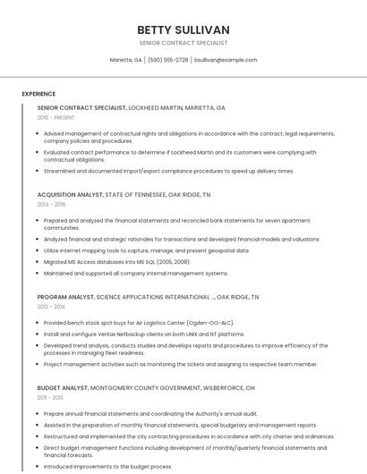 Senior Contract Specialist Resume
