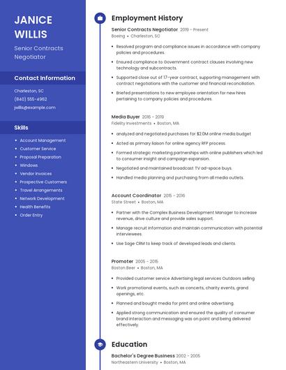 Senior Contracts Negotiator Resume
