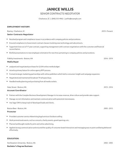 Senior Contracts Negotiator Resume