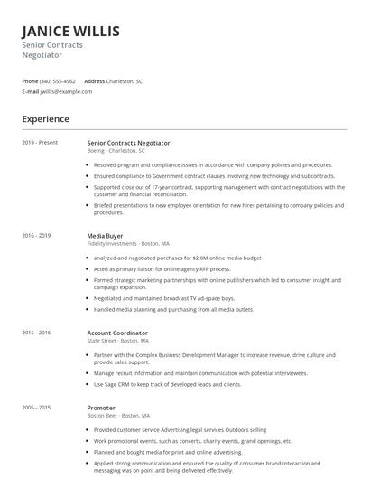 Senior Contracts Negotiator Resume